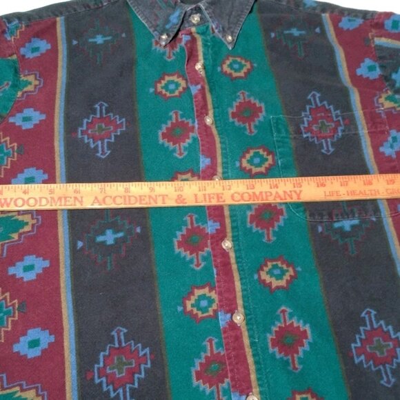 Vintage Chamois Shirt Men Large Southwest Geometric Maroon Green Western Flannel - Picture 3 of 16